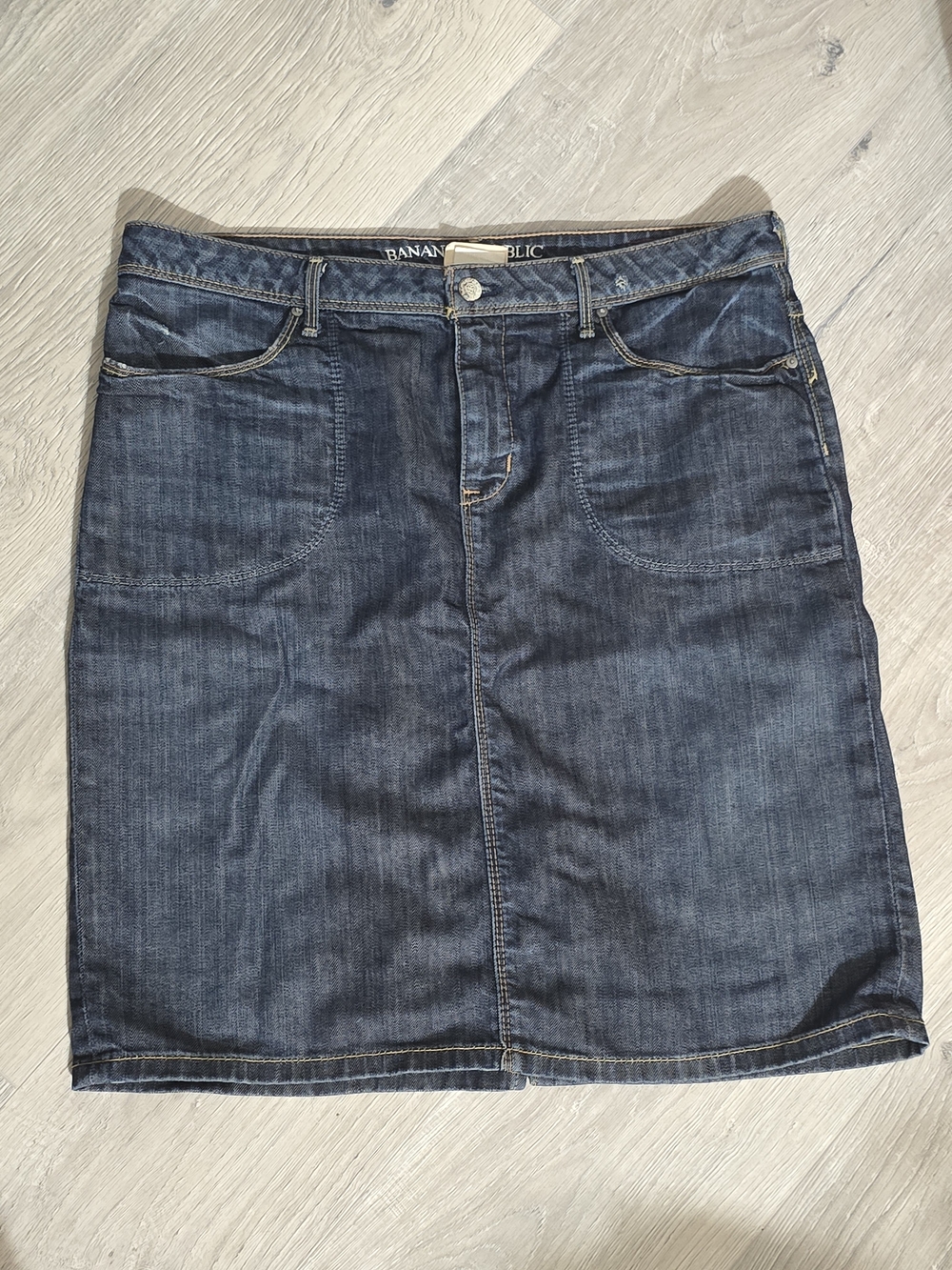 Banana Republic Indigo Distressed Denim Midi Skirt